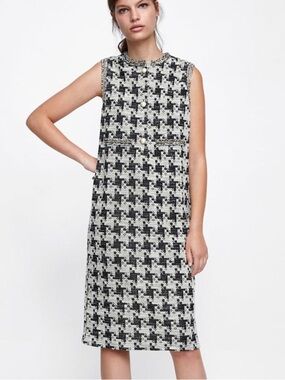 Zara Black and White Patterned Midi Dress